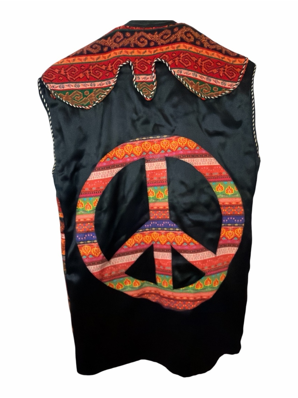 Colorful Striped Tapesty Boho Vest Peace Sogn Back